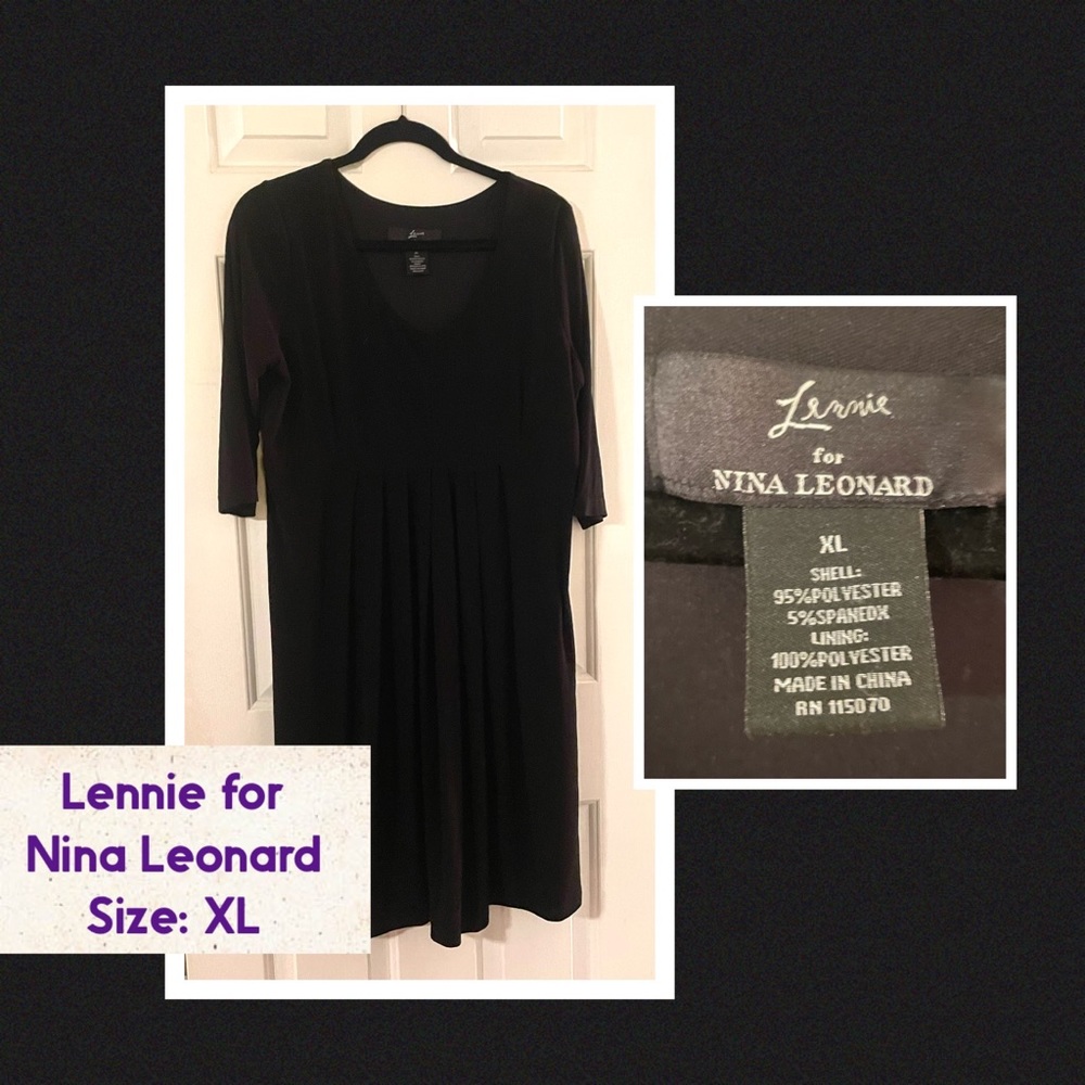 Nina Leonard Black Dress -3/4 Sleeves - Pre-Owned